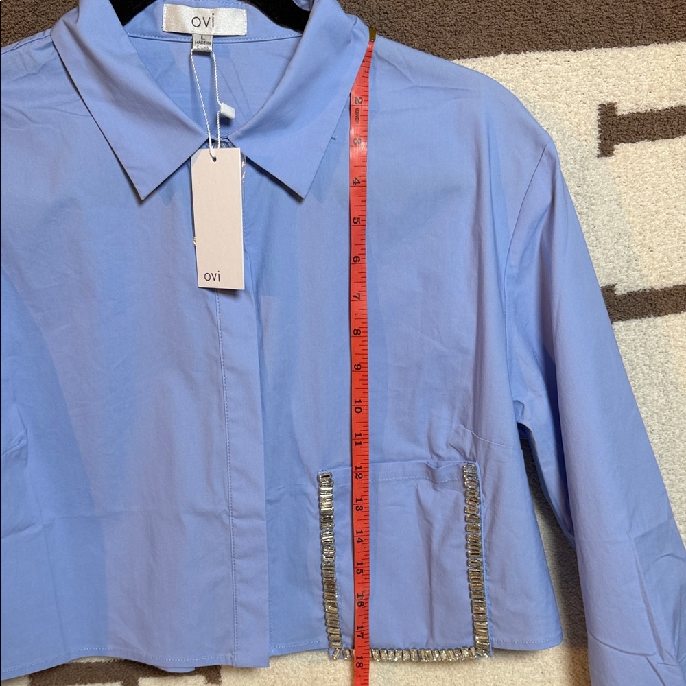 OVI Light Blue Cropped Shirt with Silver Accent pocket - Picture 10 of 14